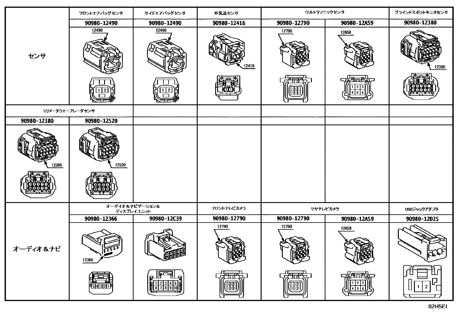 Toyota COROLLA 线束和卡夹 EPC diagram — 82H5EI