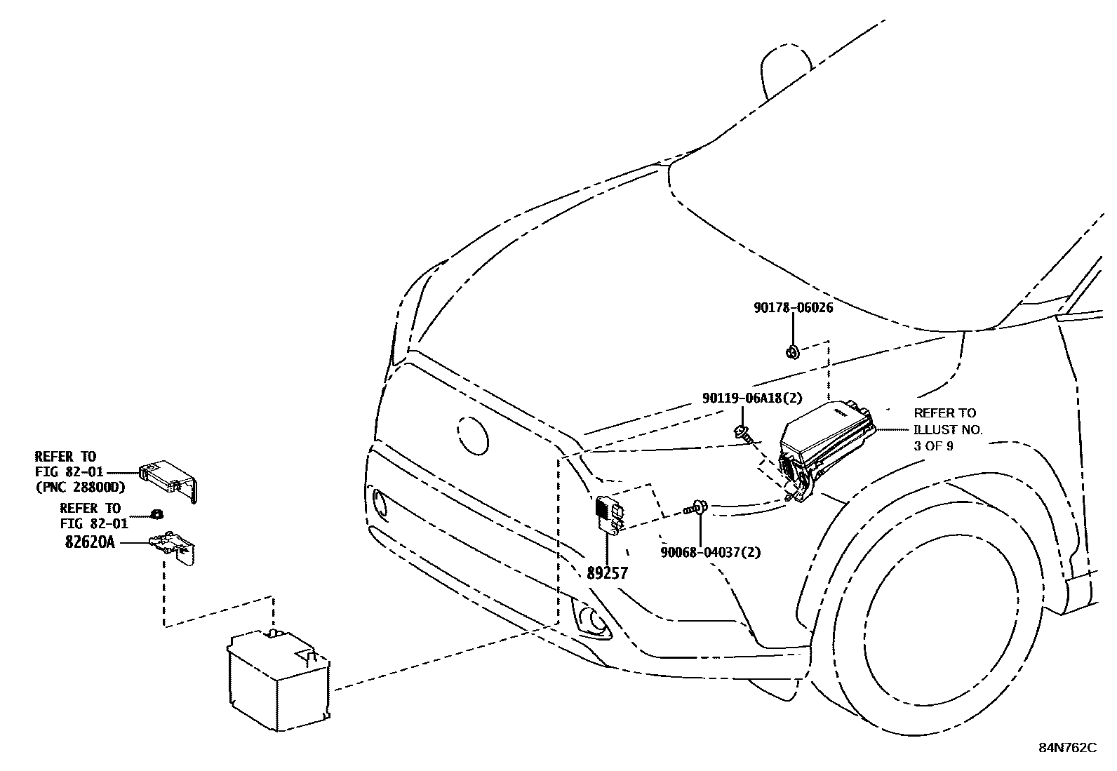 Toyota COROLLA 开关和继电器和ECU EPC diagram — 84N762C
