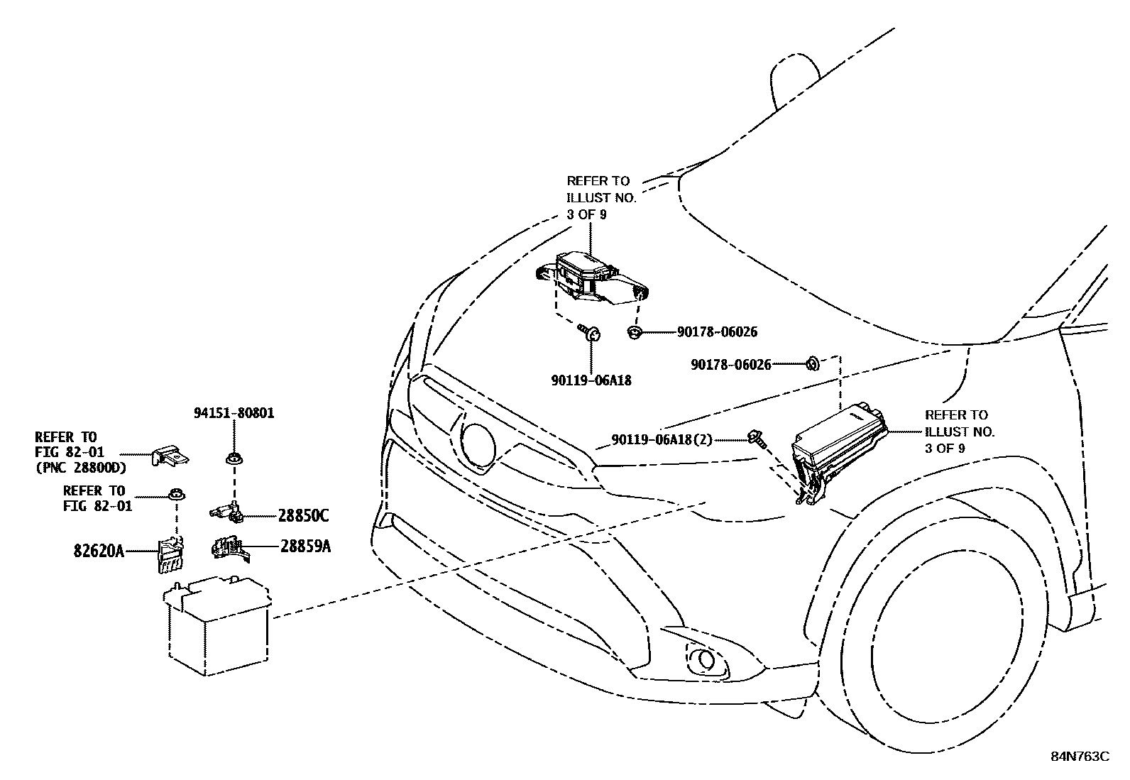 Toyota COROLLA 开关和继电器和ECU EPC diagram — 84N763C