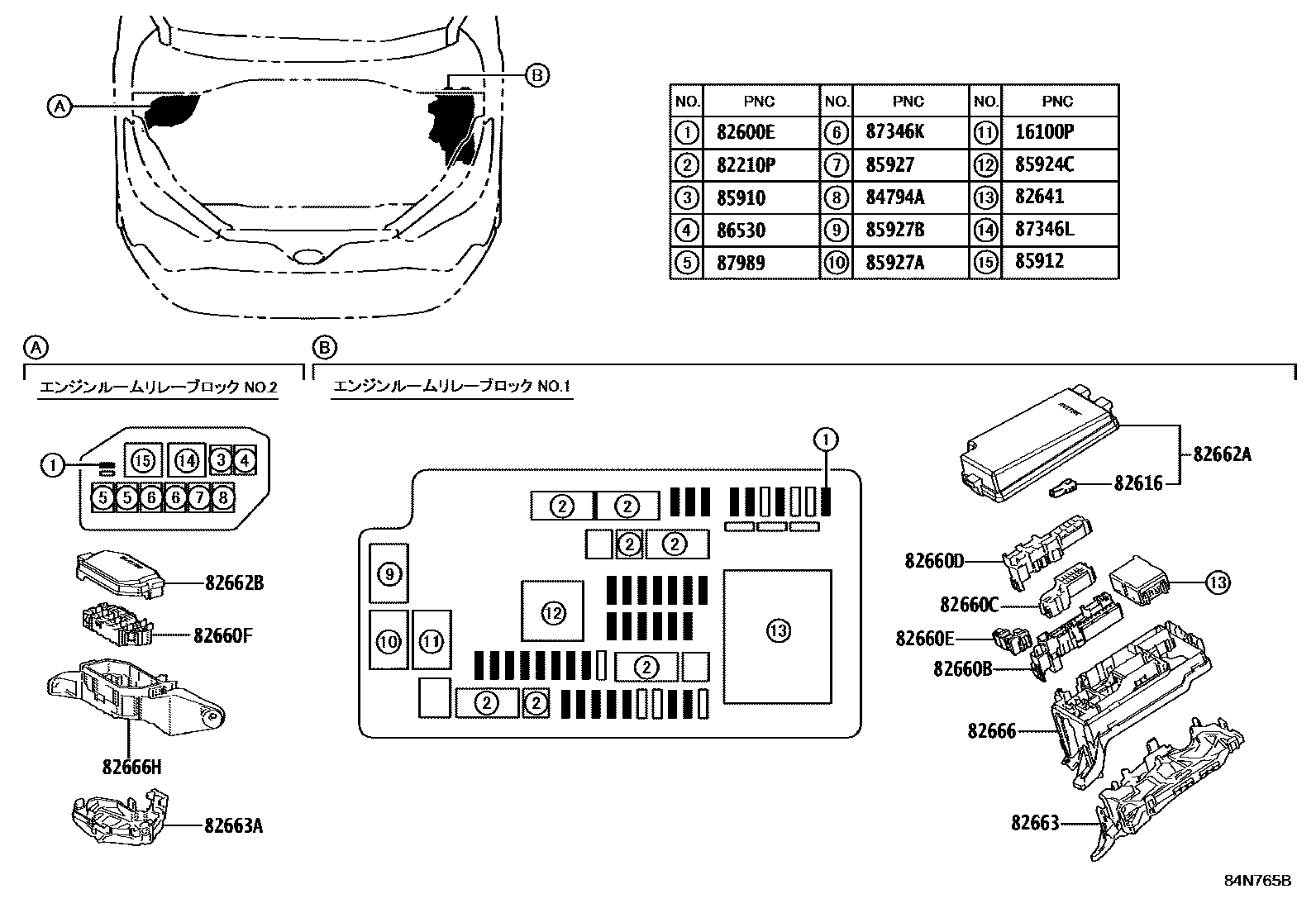 Toyota COROLLA 开关和继电器和ECU EPC diagram — 84N765B