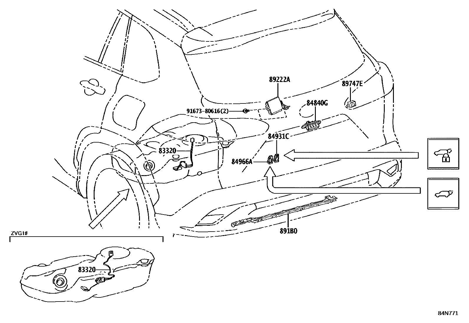 Toyota COROLLA 开关和继电器和ECU EPC diagram — 84N771