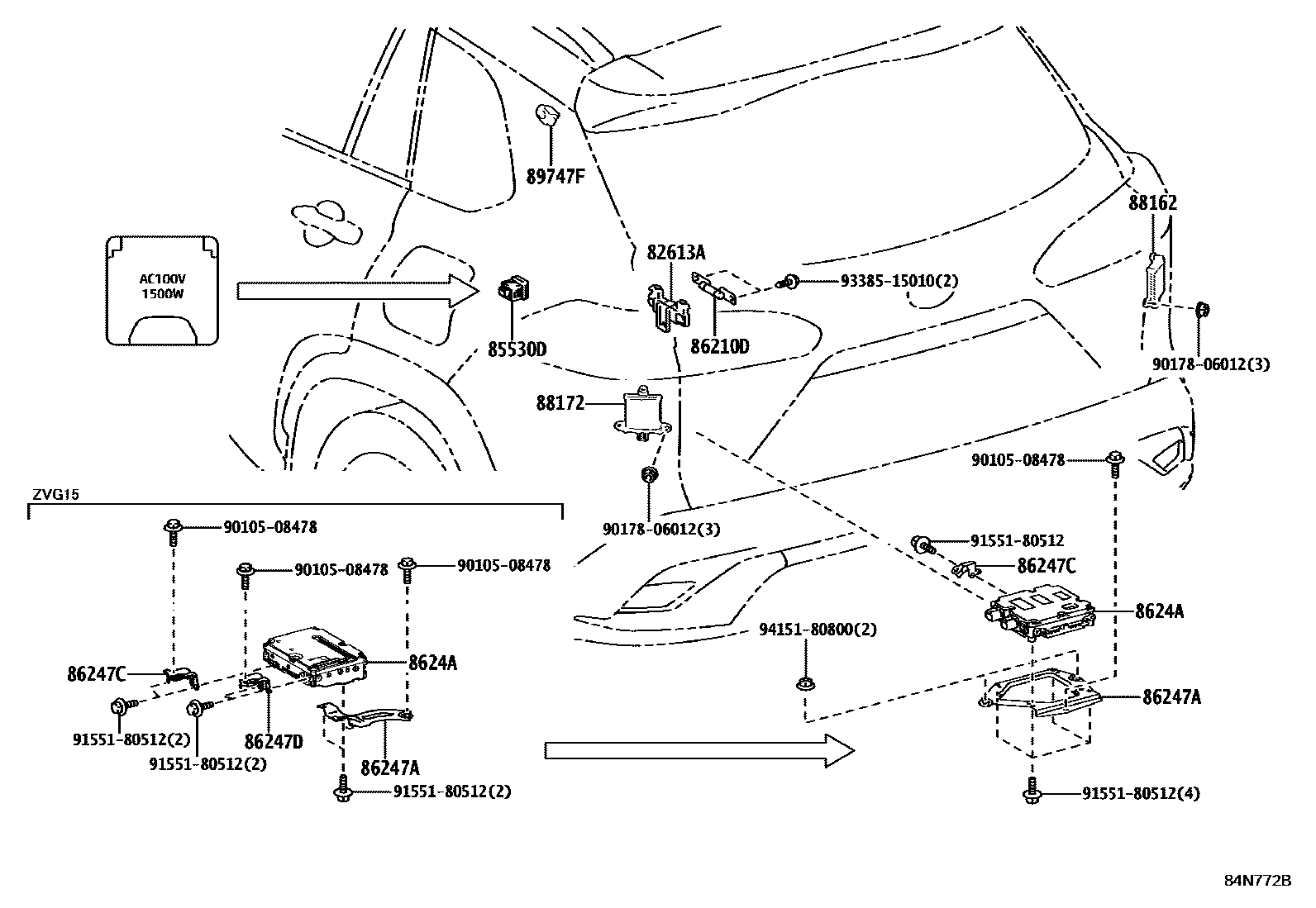 Toyota COROLLA 开关和继电器和ECU EPC diagram — 84N772B