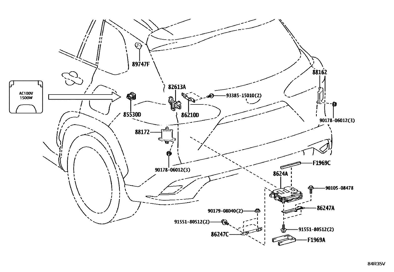 Toyota COROLLA 开关和继电器和ECU EPC diagram — 84R35V
