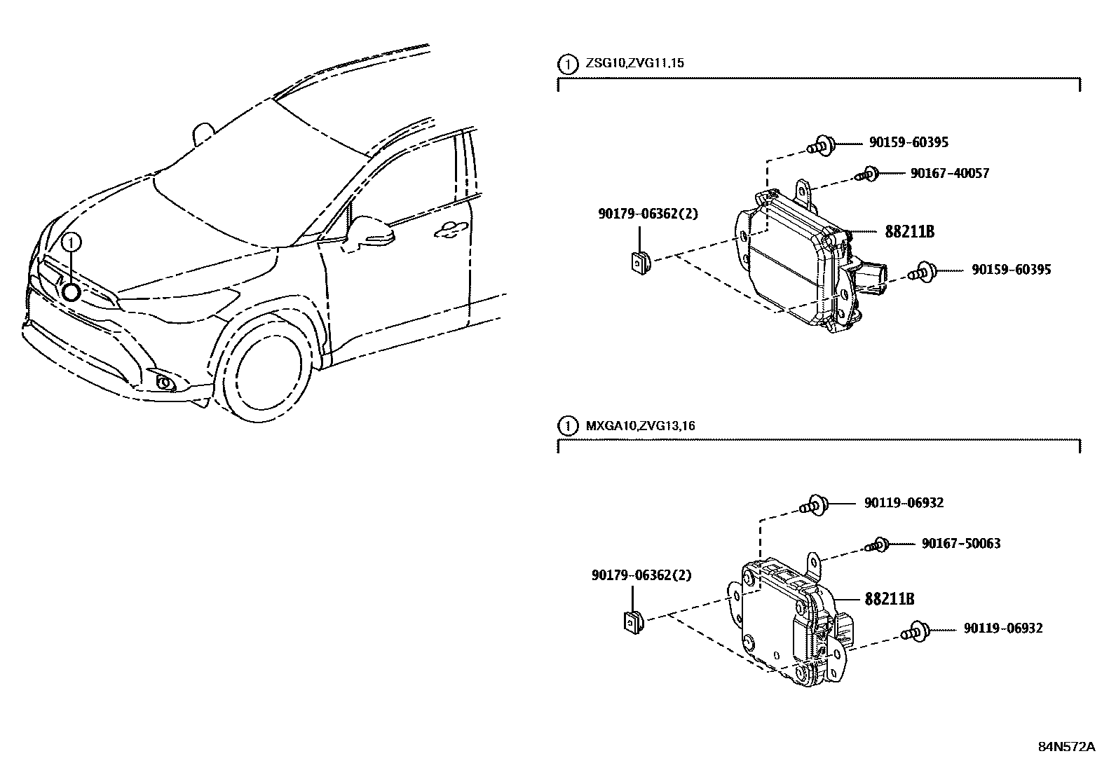 Toyota COROLLA 巡航控制(自动行驶) EPC diagram — 84N572A