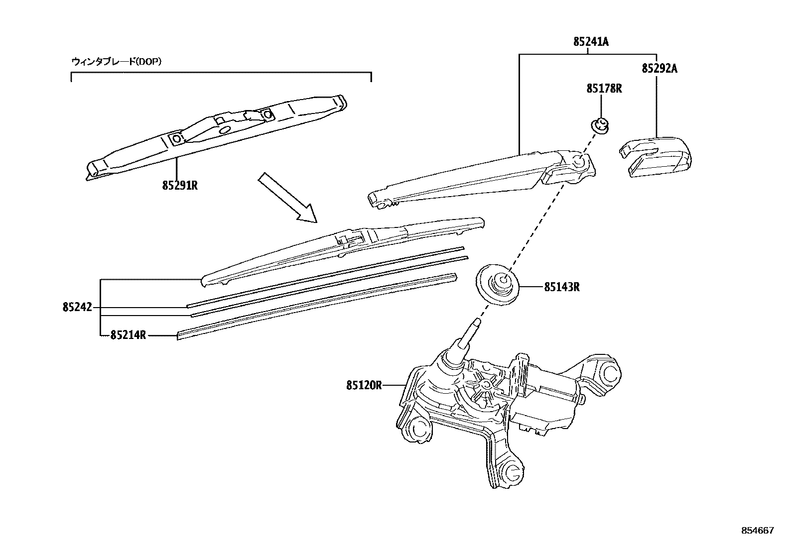 Toyota COROLLA 后刮水器 EPC diagram — 854667