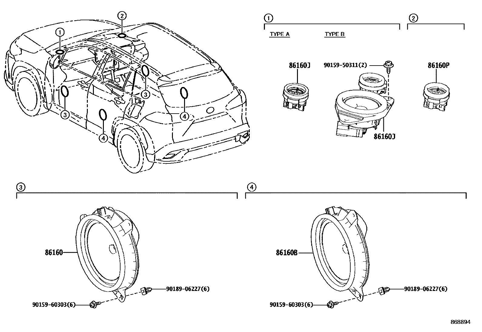 Toyota COROLLA 扬声器 EPC diagram — 868894