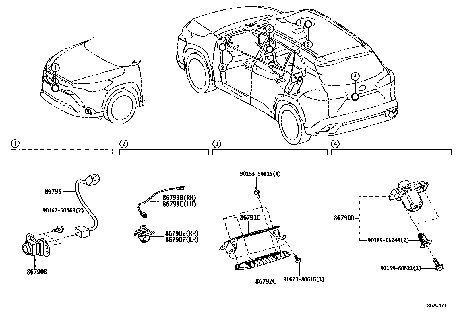 Toyota COROLLA 倒车影像和摄像头 EPC diagram — 86A269