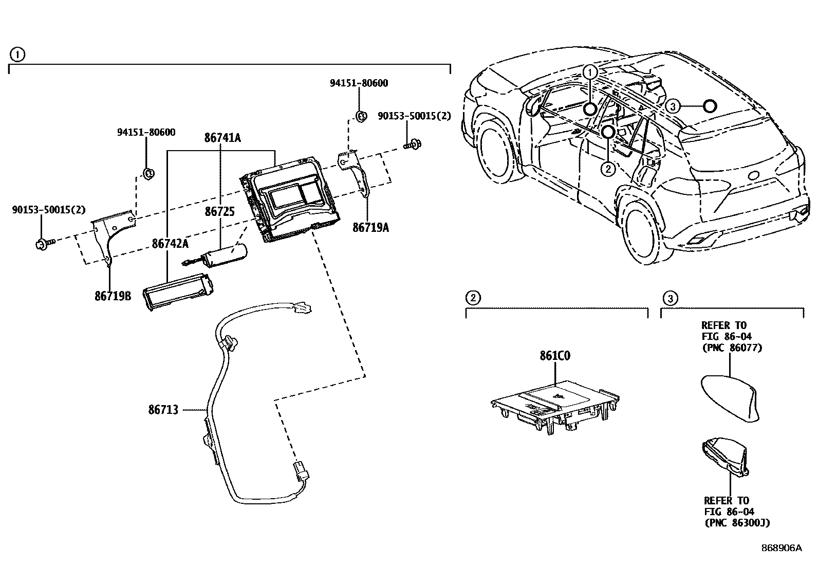 Toyota COROLLA 车载电话和呼救装置 EPC diagram — 868906A