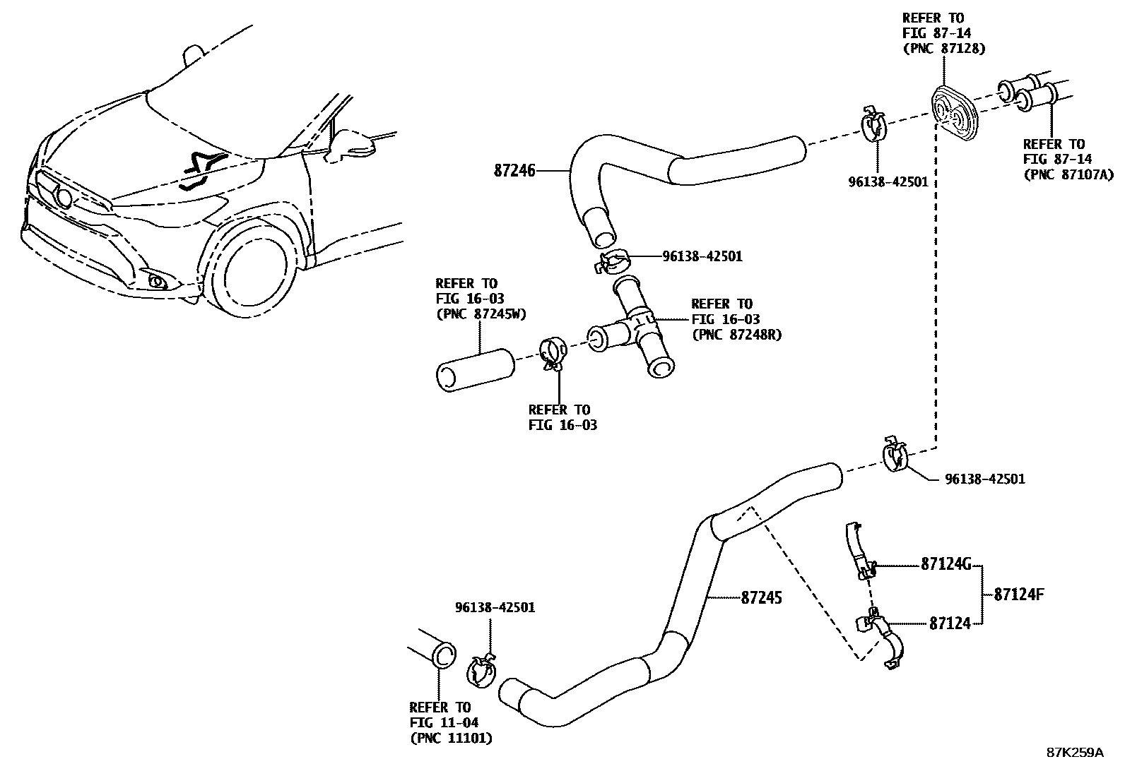 Toyota COROLLA 暖风和空调系统 - 水管 EPC diagram — 87K259A