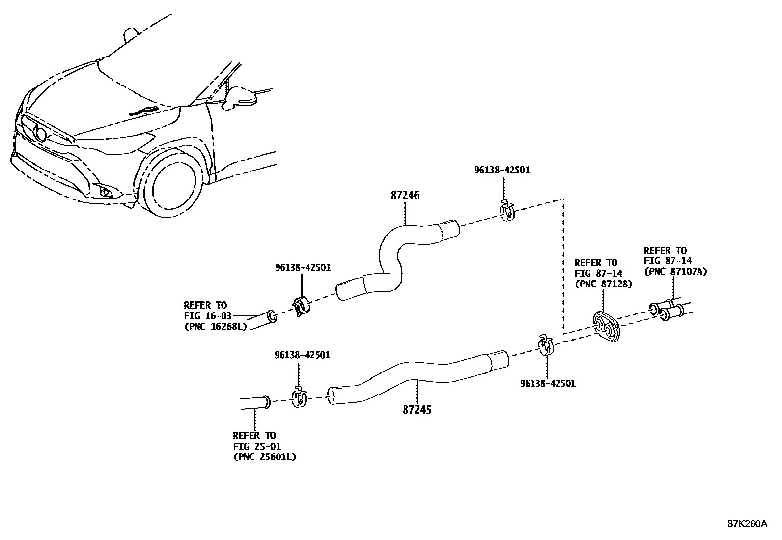 Toyota COROLLA 暖风和空调系统 - 水管 EPC diagram — 87K260A
