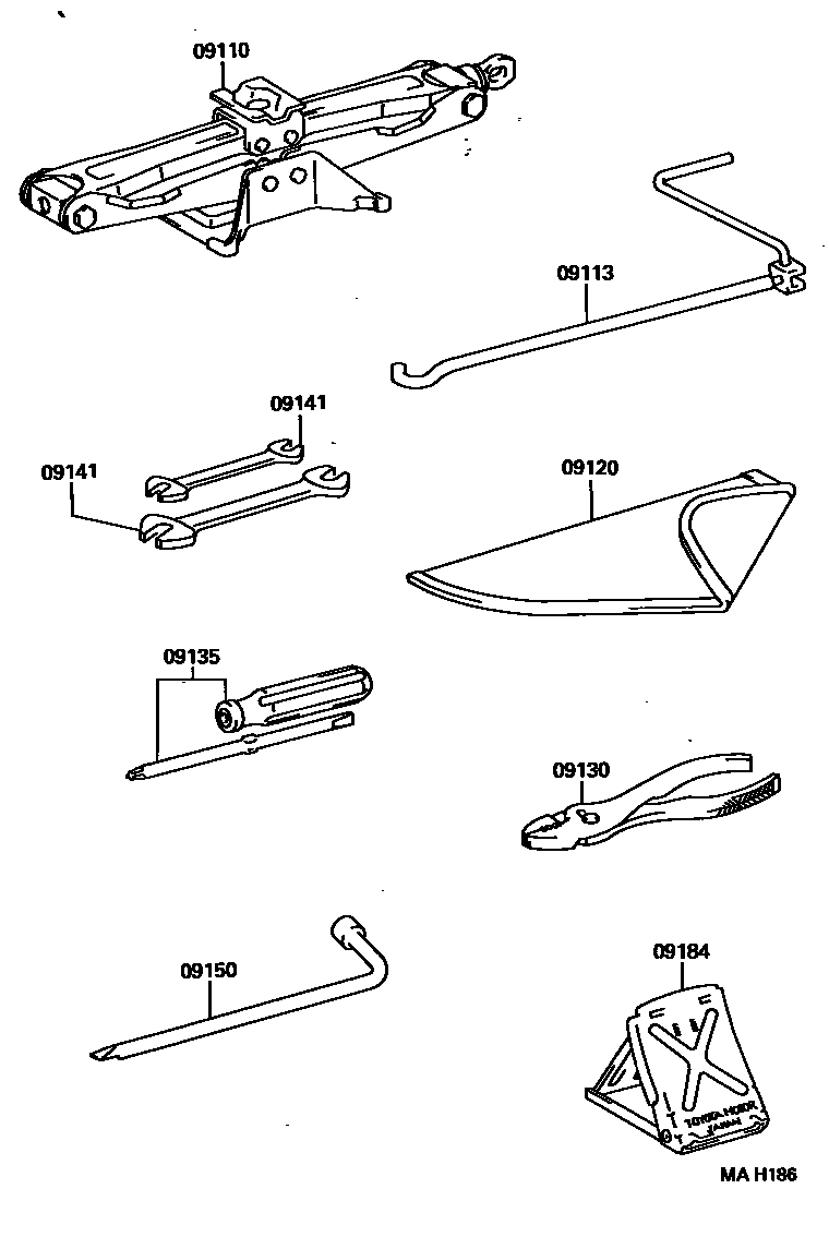 Toyota RAV4 Standard Tools EPC diagram — MAH186