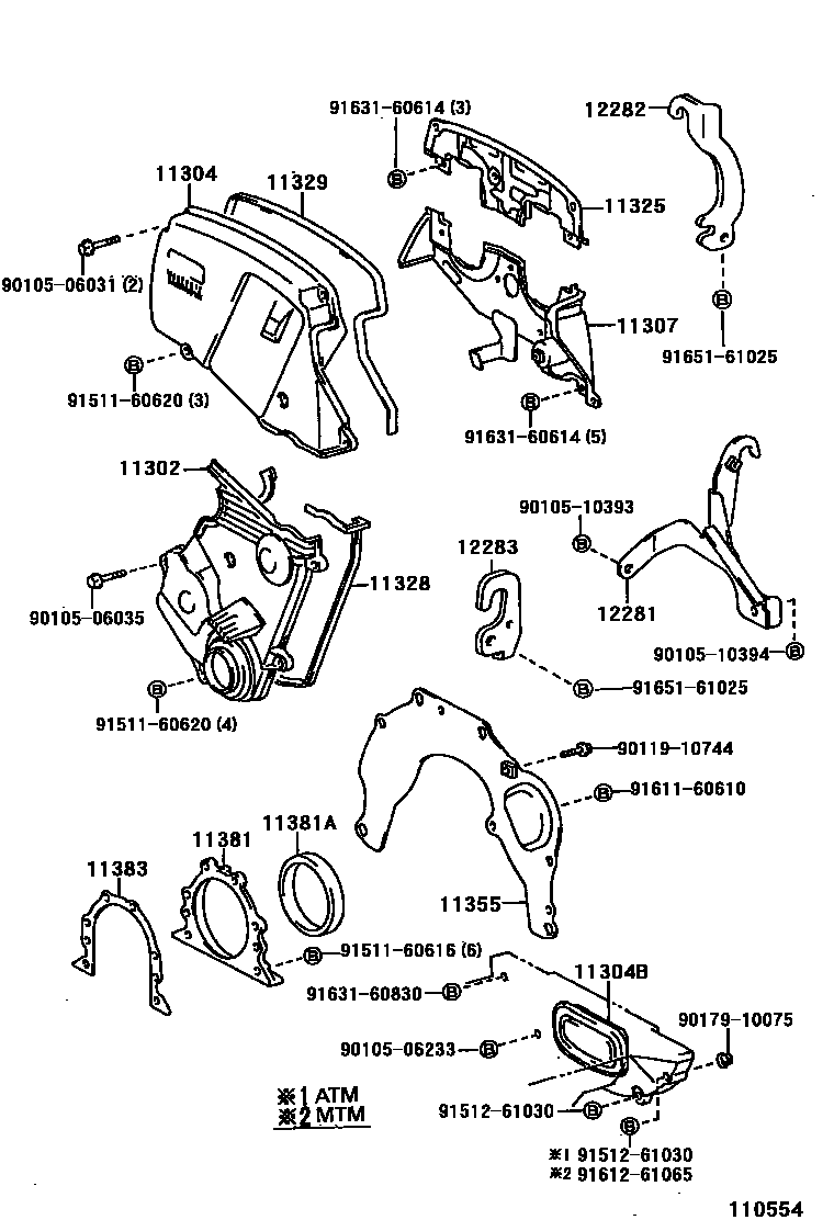 Toyota RAV4 Timing Gear Cover & Rear End Plate EPC diagram — 110554