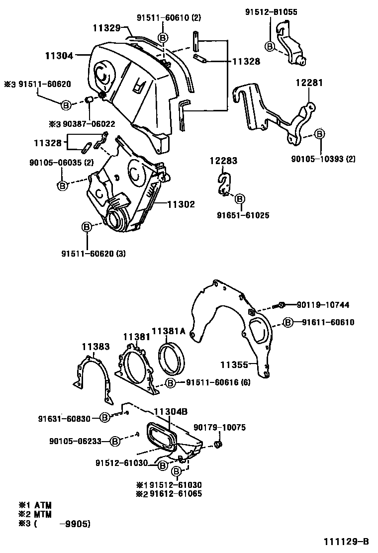 Toyota RAV4 Timing Gear Cover & Rear End Plate EPC diagram — 111129B
