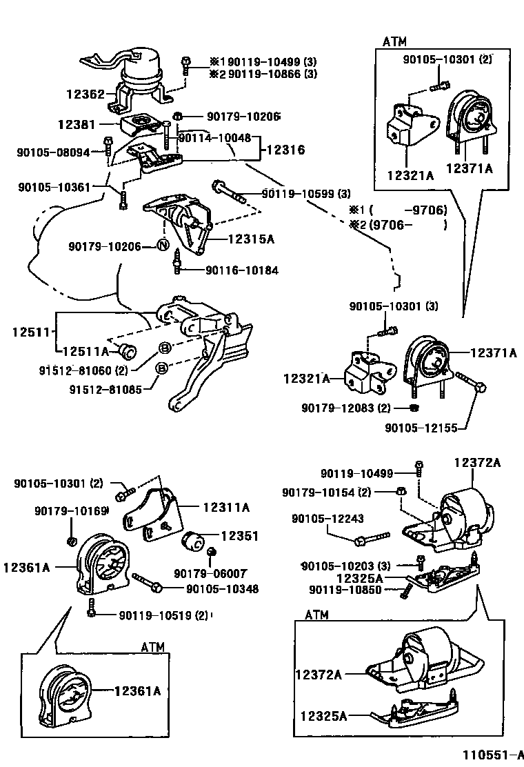 Toyota RAV4 Engine Mounting EPC diagram — 110551A