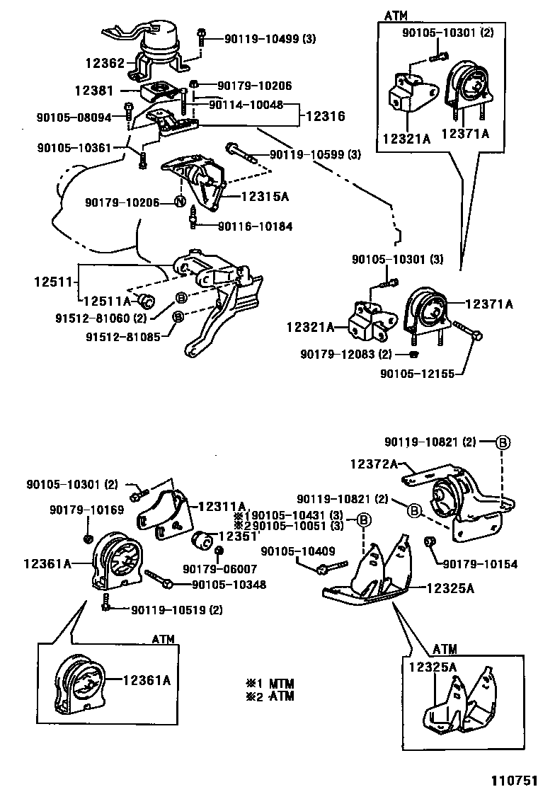 Toyota RAV4 Engine Mounting EPC diagram — 110751