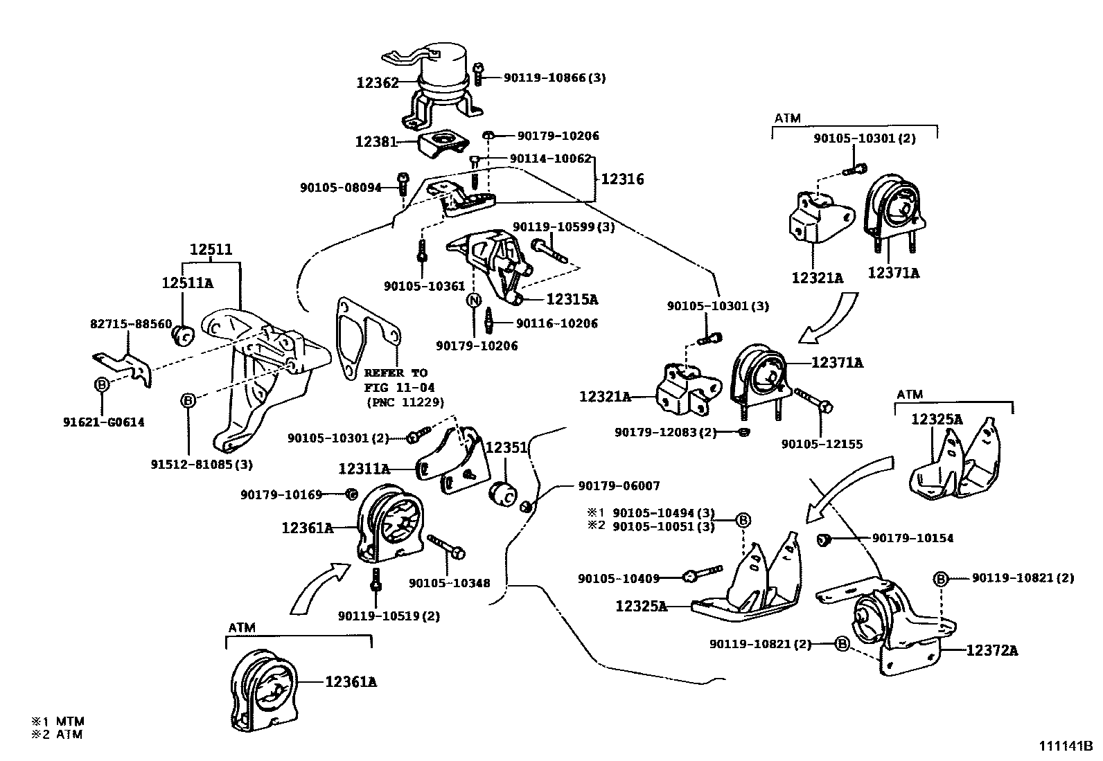 Toyota RAV4 Engine Mounting EPC diagram — 111141B
