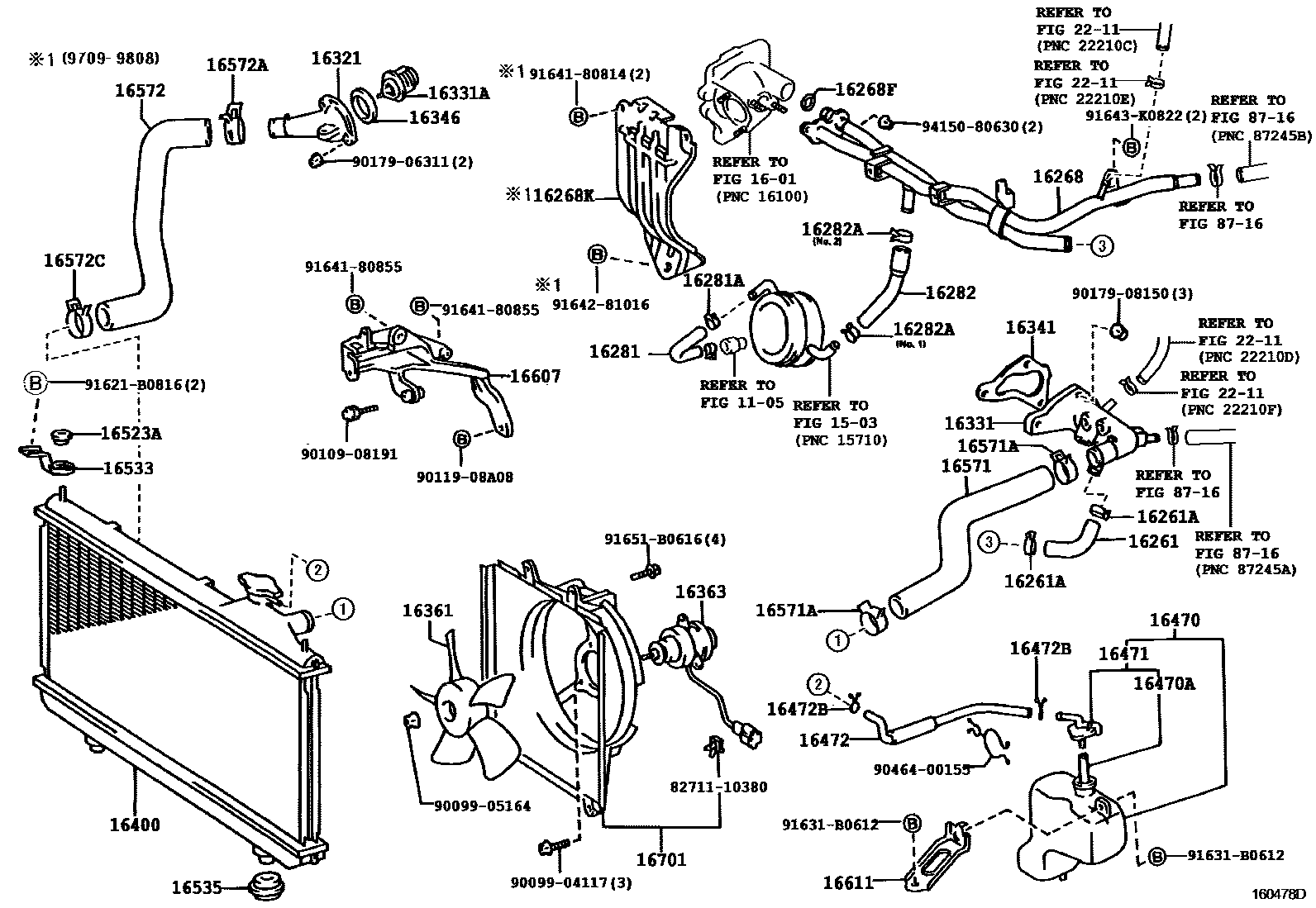 Toyota RAV4 RADIATOR & WATER OUTLET EPC diagram — 160478D