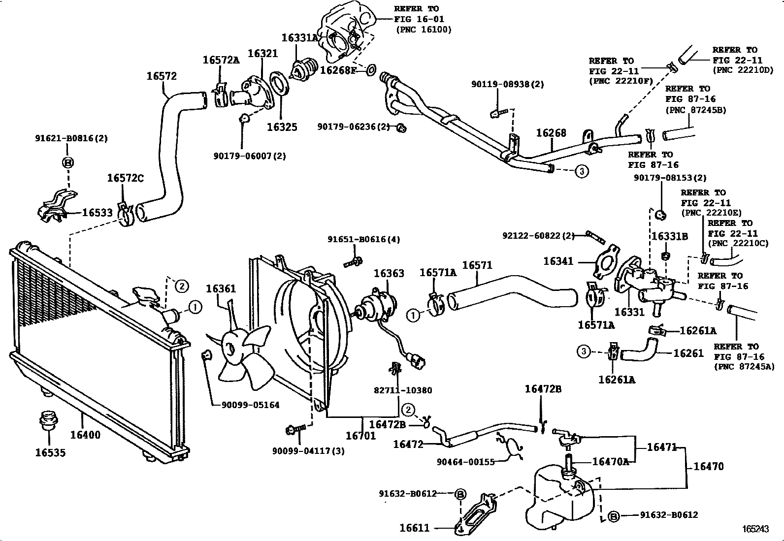 Toyota RAV4 RADIATOR & WATER OUTLET EPC diagram — 165243