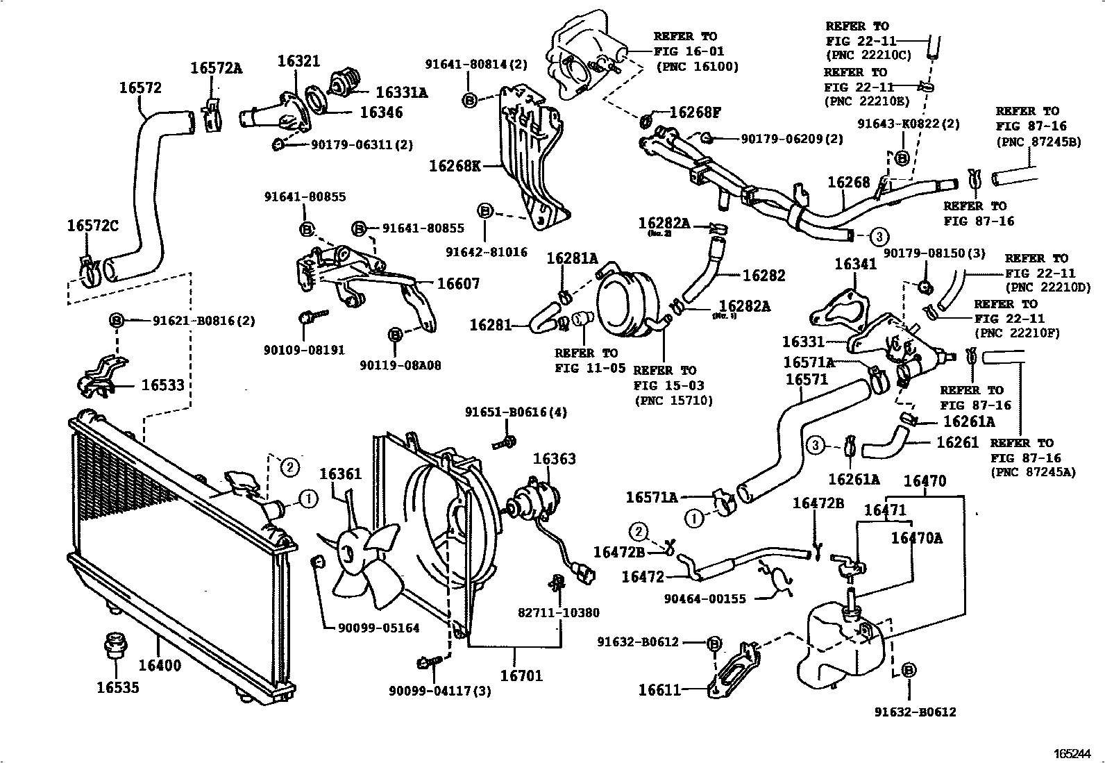 Toyota RAV4 RADIATOR & WATER OUTLET EPC diagram — 165244