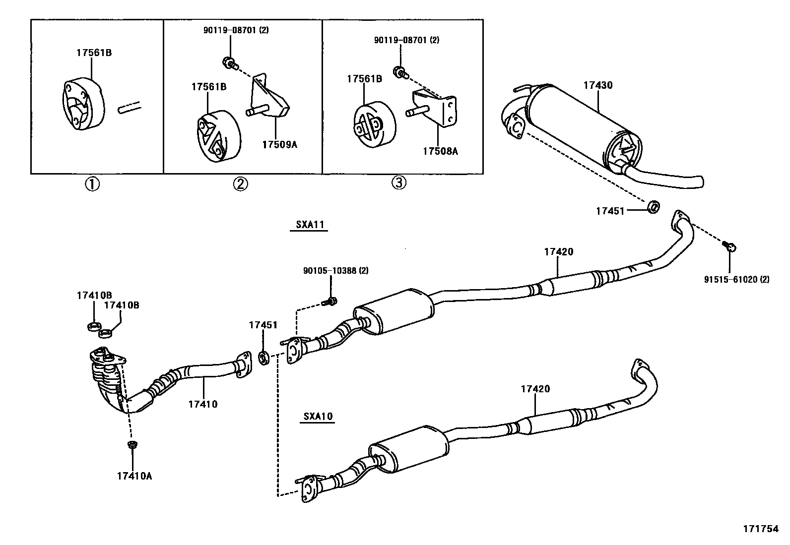 Toyota RAV4 Exhaust Pipe EPC diagram — 171754