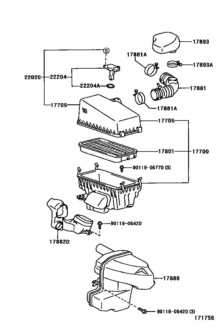 Toyota RAV4 Air Cleaner EPC diagram — 171756