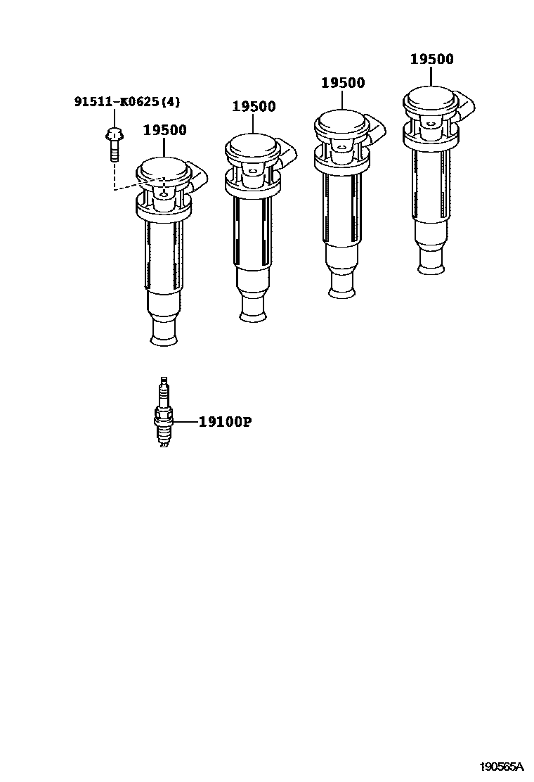 Toyota RAV4 点火线圈和火花塞 EPC diagram — 190565A