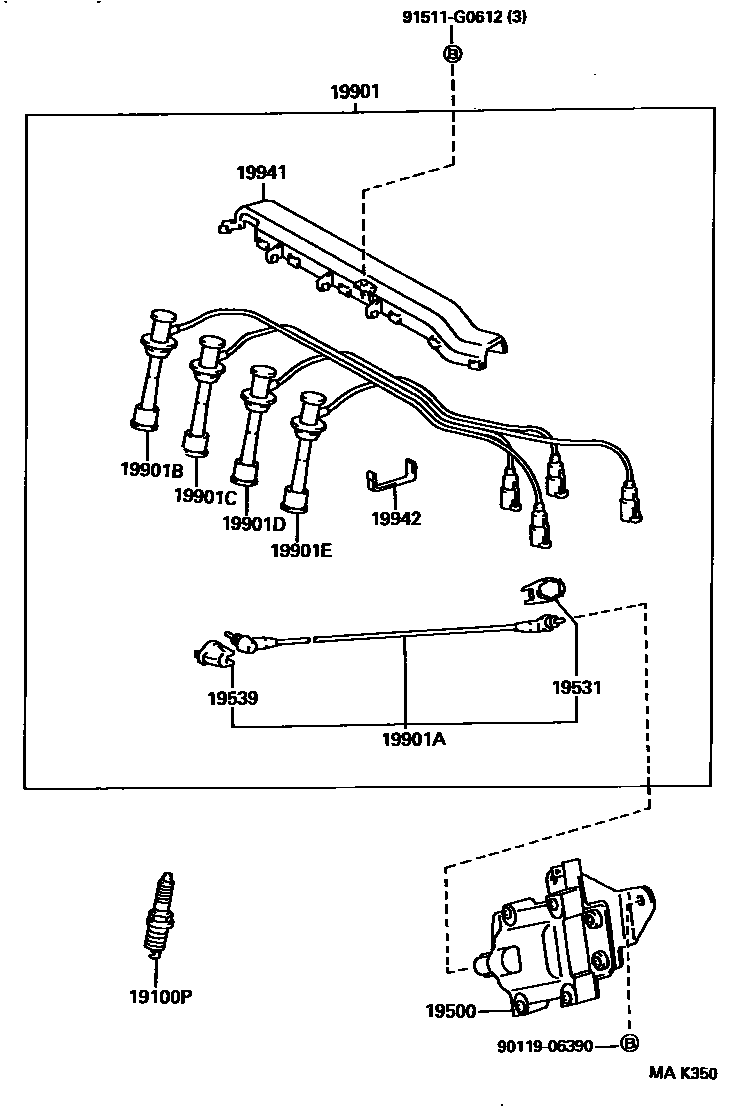 Toyota RAV4 点火线圈和火花塞 EPC diagram — MAK350