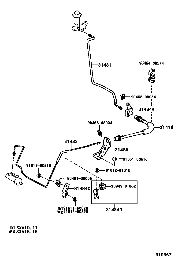 Toyota RAV4 离合器踏板和挠性软管 EPC diagram — 310367