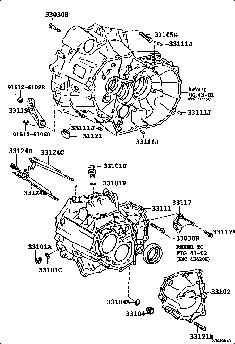 Toyota RAV4 离合器壳和变速器壳(MTM) EPC diagram — 334845A