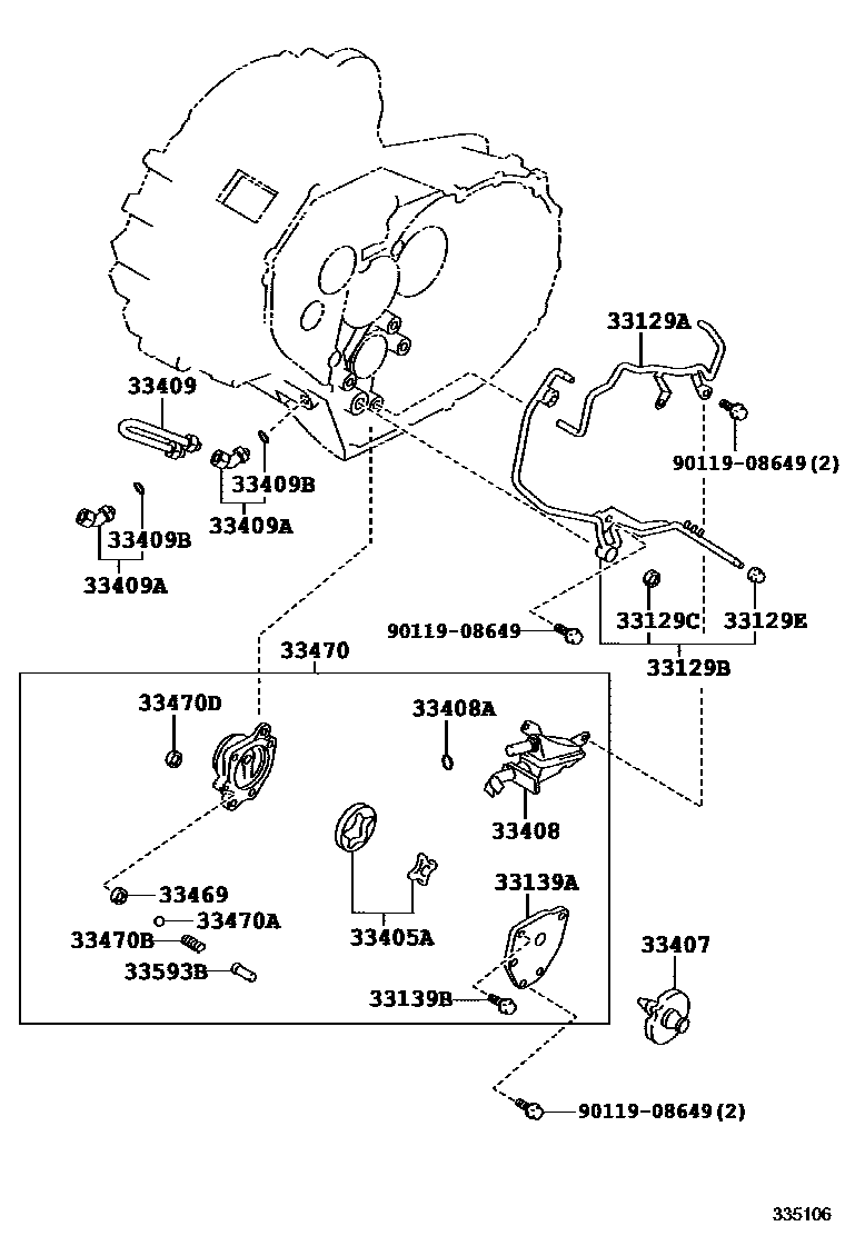 Toyota RAV4 油泵、油冷却器和配管(MTM) EPC diagram — 335106