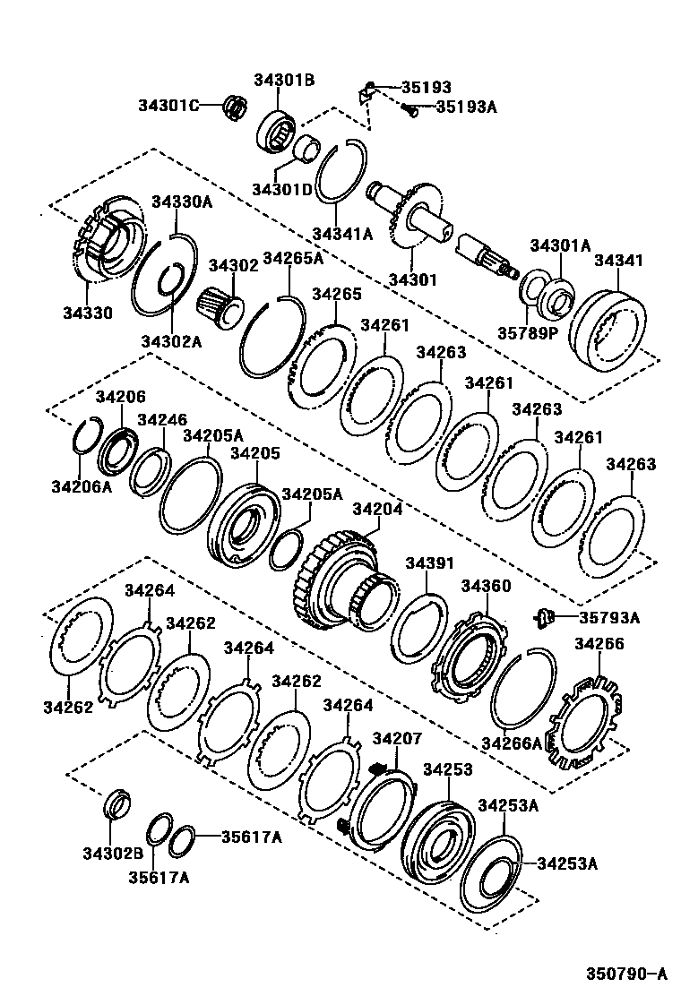 Toyota RAV4 超速档齿轮(ATM) EPC diagram — 350790A