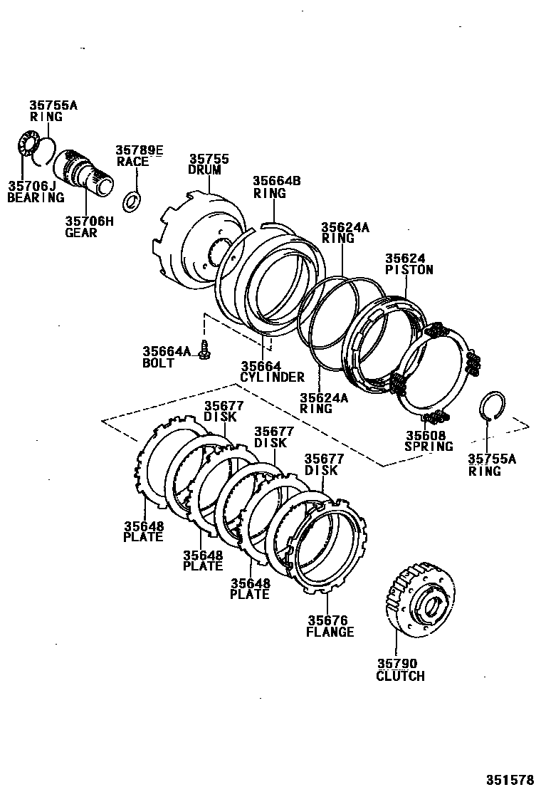 Toyota RAV4 中央支架和行星太阳齿轮(ATM) EPC diagram — 351578