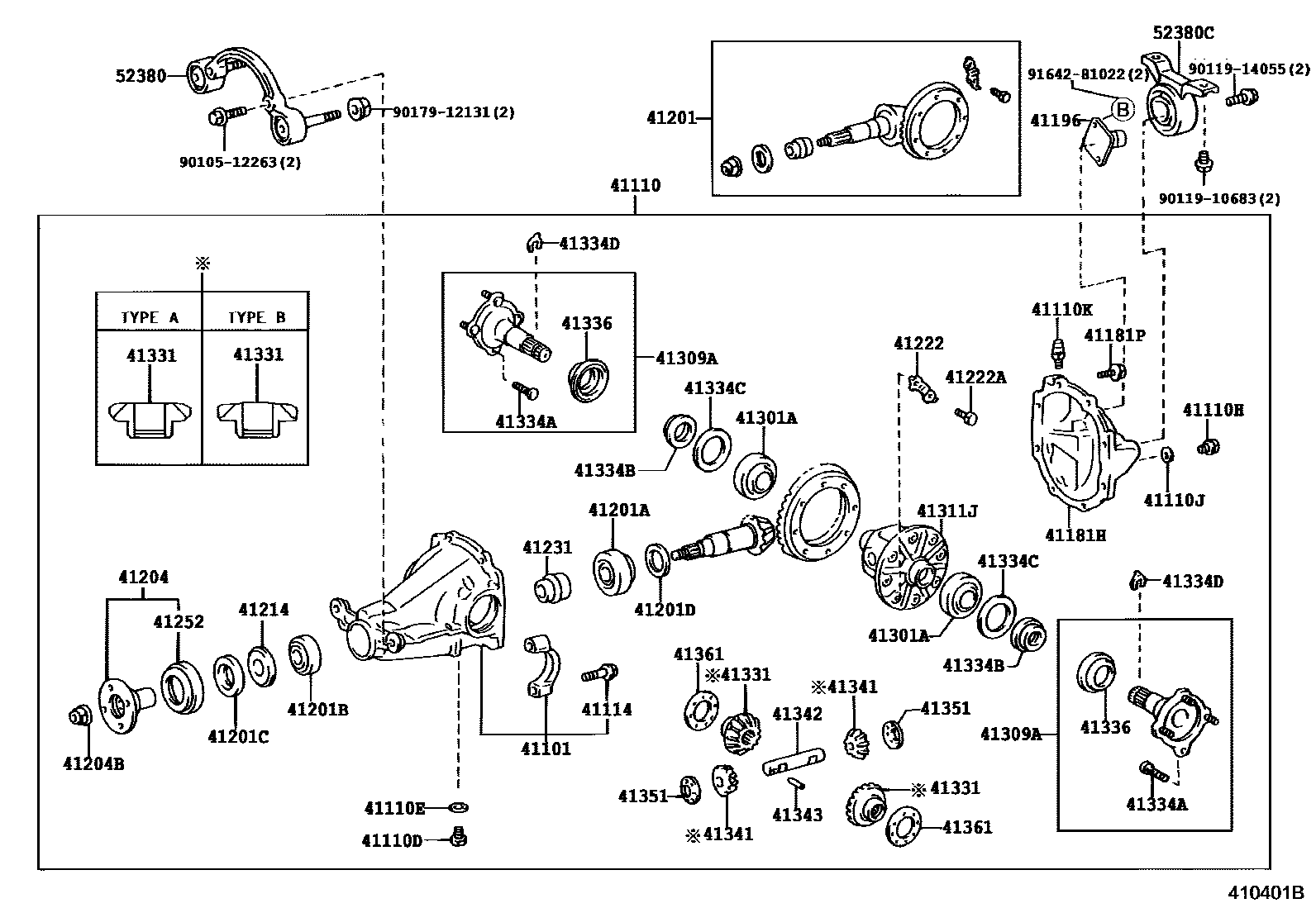 Toyota RAV4 后桥壳和差速器 EPC diagram — 410401B