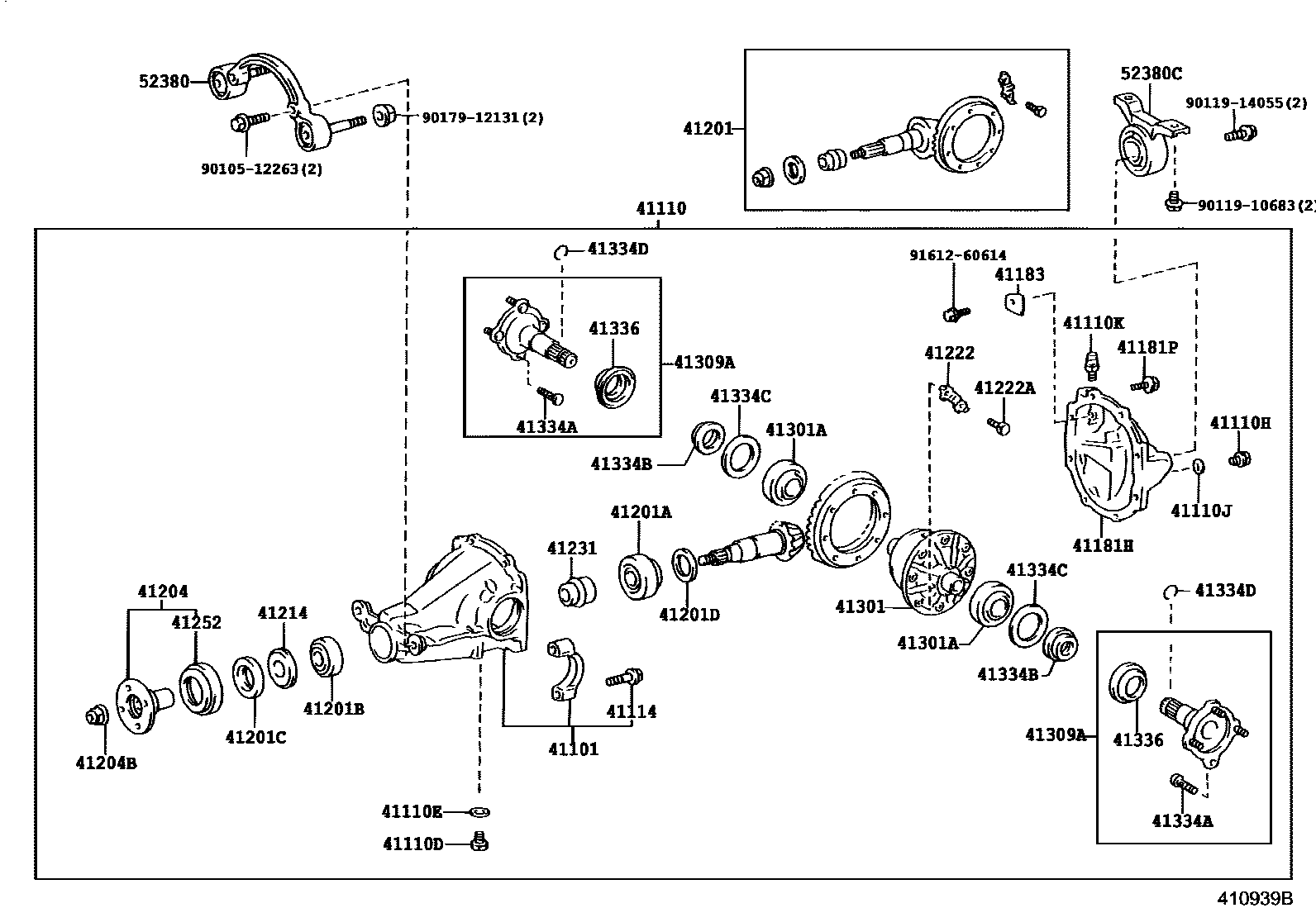 Toyota RAV4 后桥壳和差速器 EPC diagram — 410939B