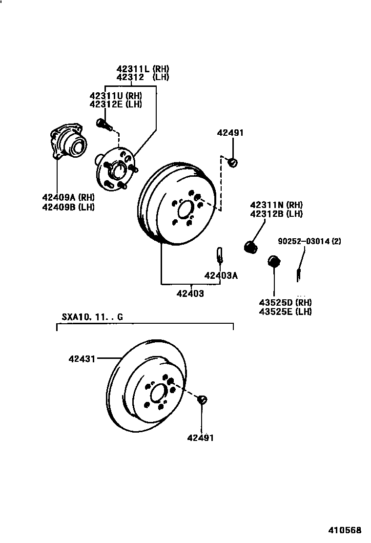 Toyota RAV4 后桥半轴和后桥轮毂 EPC diagram — 410568