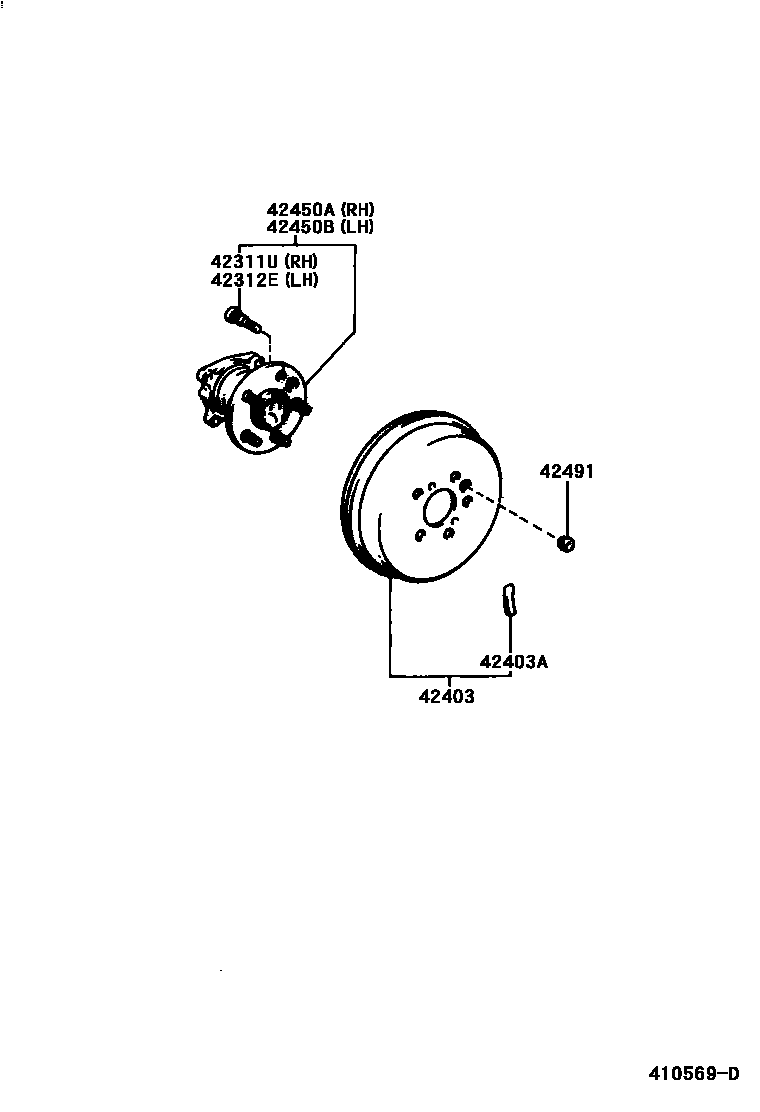 Toyota RAV4 后桥半轴和后桥轮毂 EPC diagram — 410569D