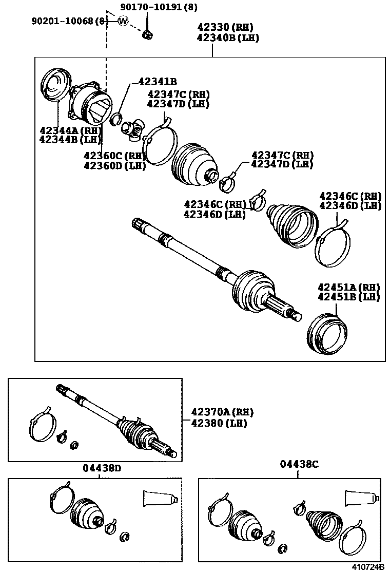 Toyota RAV4 后桥半轴和后桥轮毂 EPC diagram — 410724B