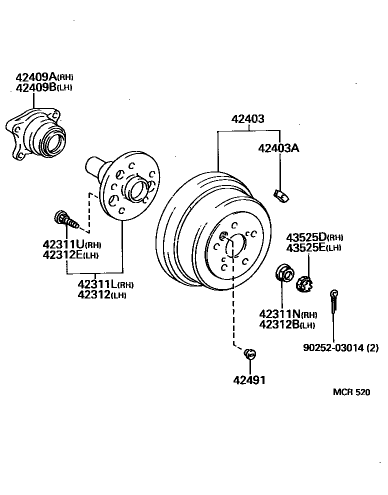 Toyota RAV4 后桥半轴和后桥轮毂 EPC diagram — MCR520