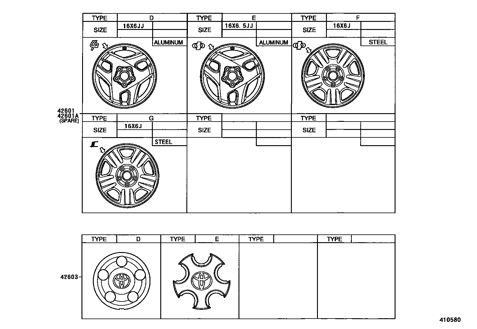 Toyota RAV4 车轮和车轮盖 EPC diagram — 410580