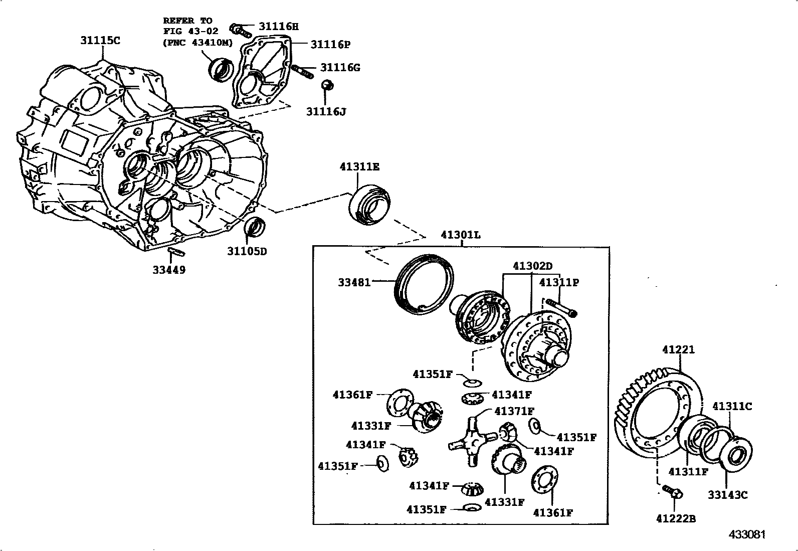 Toyota RAV4 前桥壳和差速器 EPC diagram — 433081