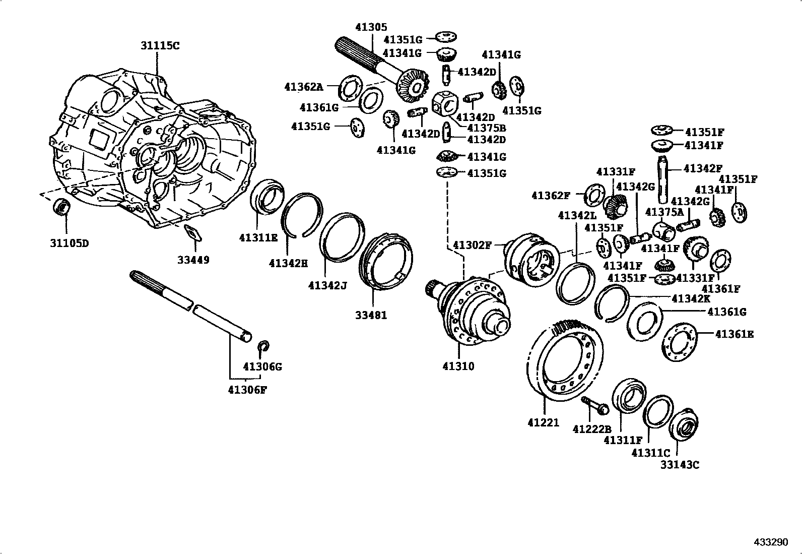Toyota RAV4 前桥壳和差速器 EPC diagram — 433290