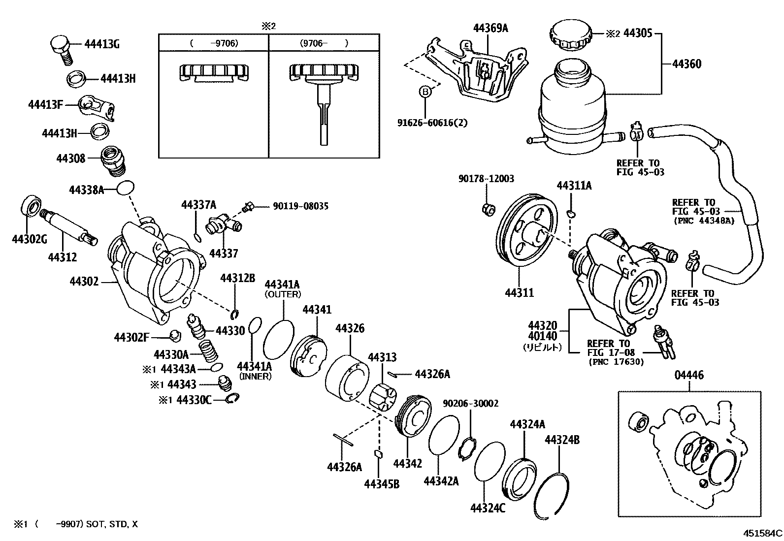 Toyota RAV4 叶片泵和储油罐(动力转向) EPC diagram — 451584C