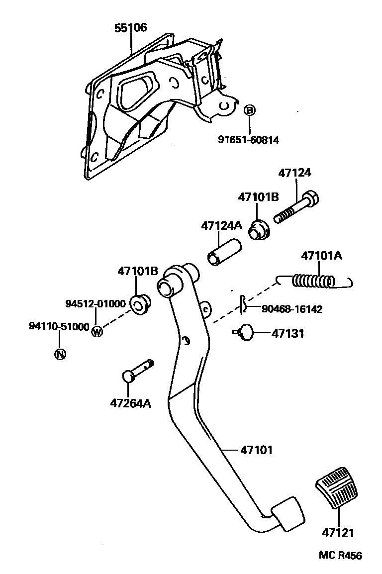 Toyota RAV4 Brake Pedal & Bracket EPC diagram — MCR456