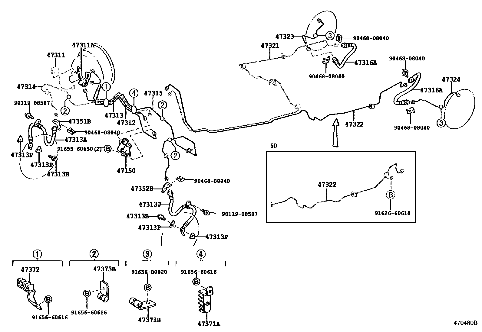 Toyota RAV4 制动配管和卡箍 EPC diagram — 470480B