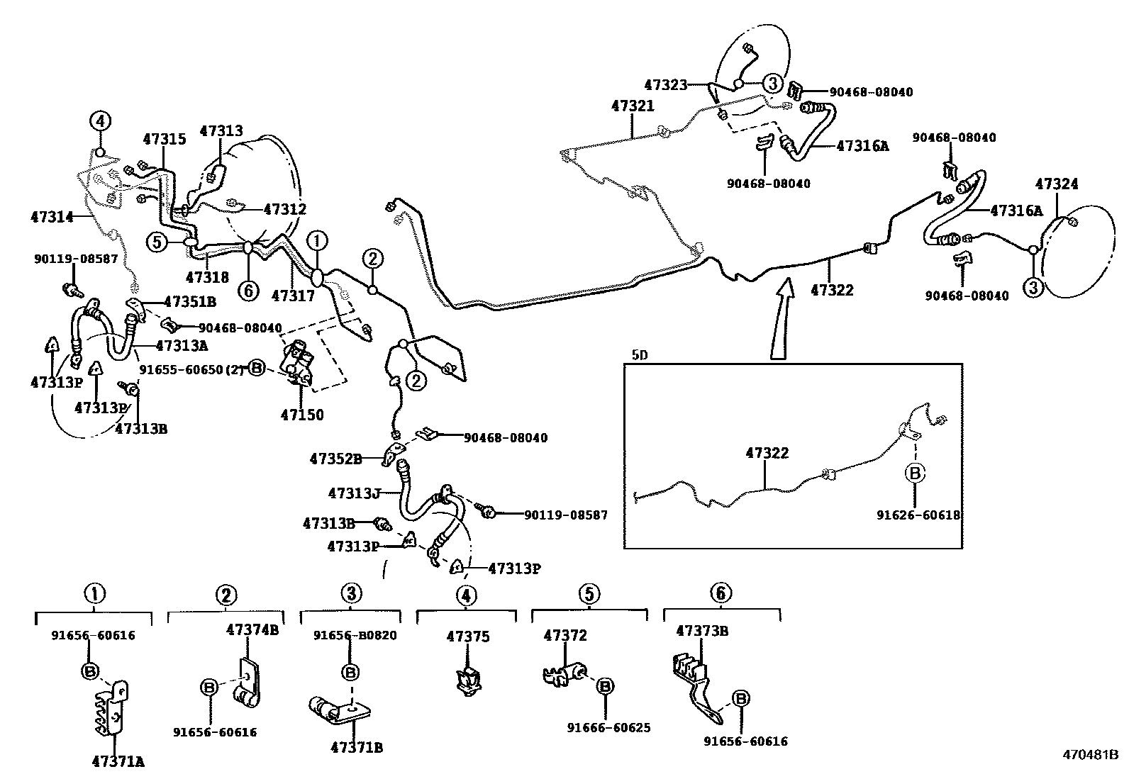 Toyota RAV4 制动配管和卡箍 EPC diagram — 470481B