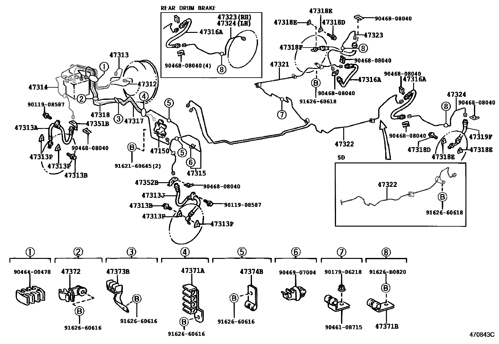 Toyota RAV4 制动配管和卡箍 EPC diagram — 470843C