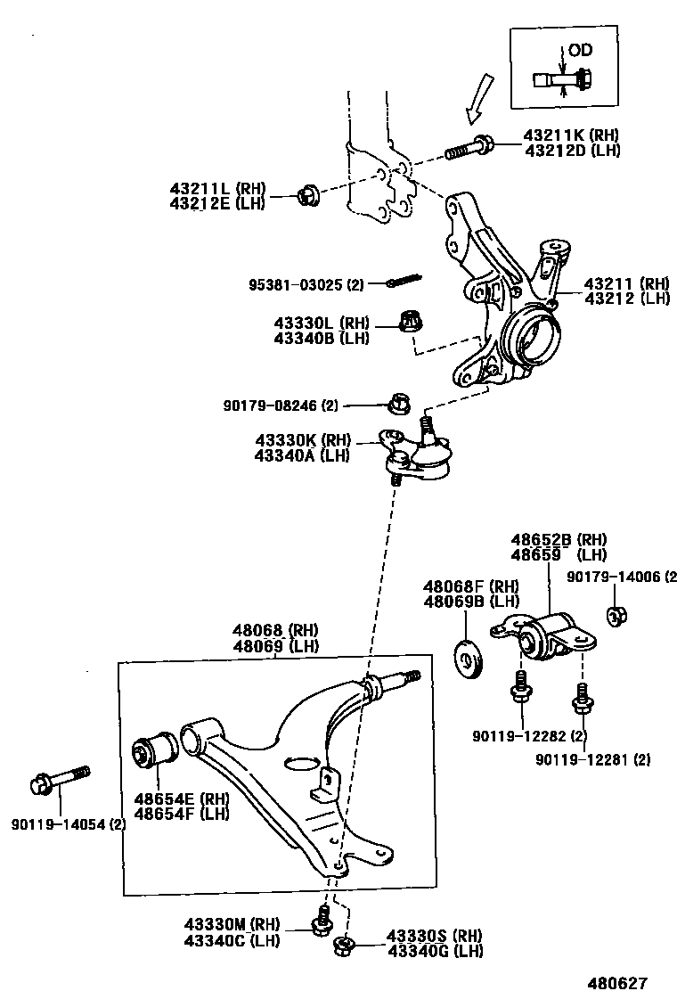 Toyota RAV4 前桥控制臂和转向节 EPC diagram — 480627