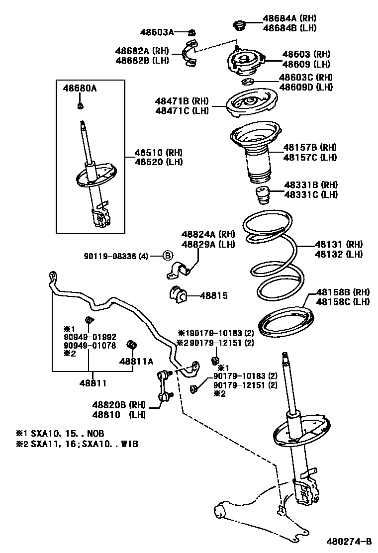 Toyota RAV4 Front Spring & Shock Absorber EPC diagram — 480274B
