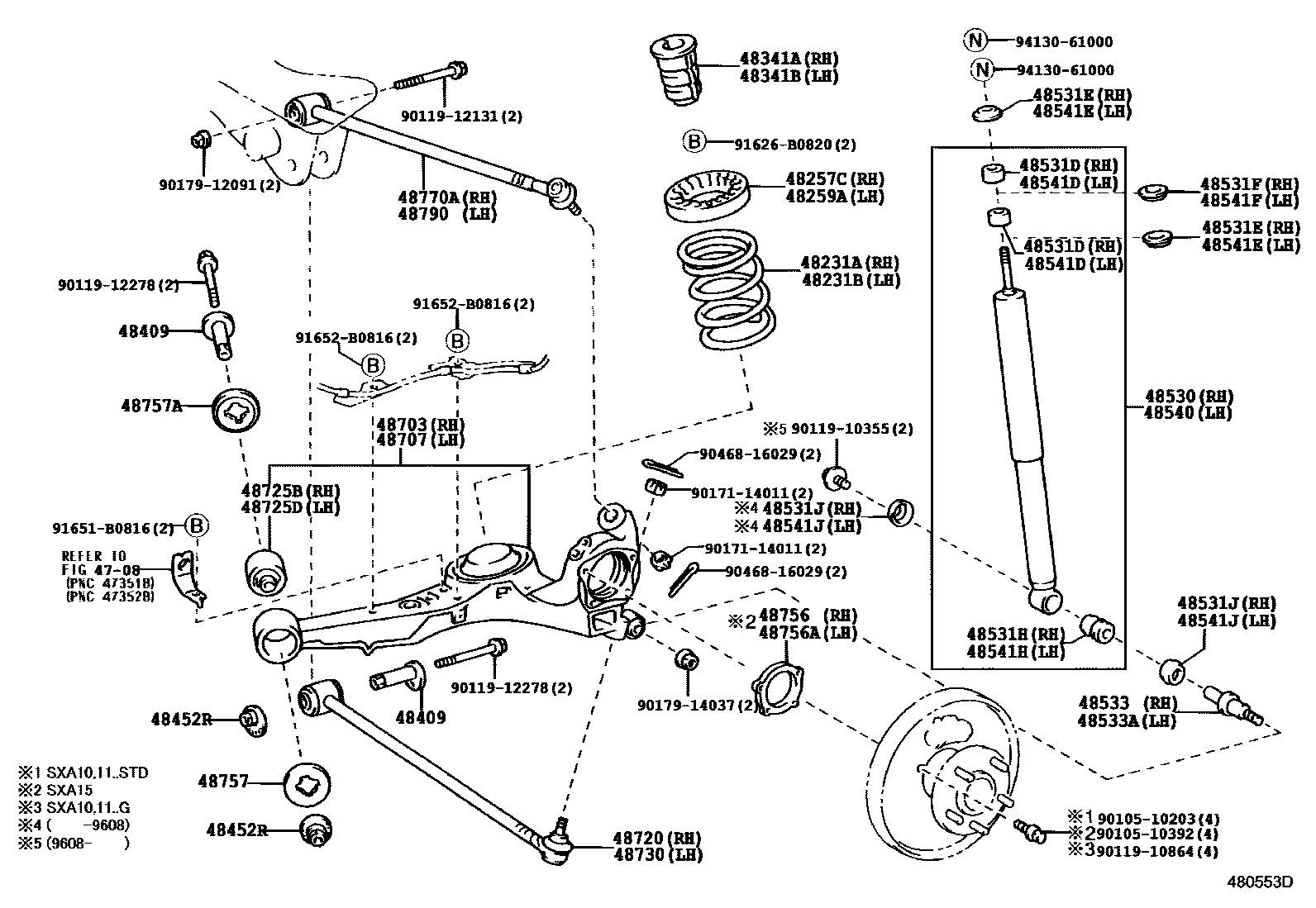 Toyota RAV4 Rear Spring & Shock Absorber EPC diagram — 480553D