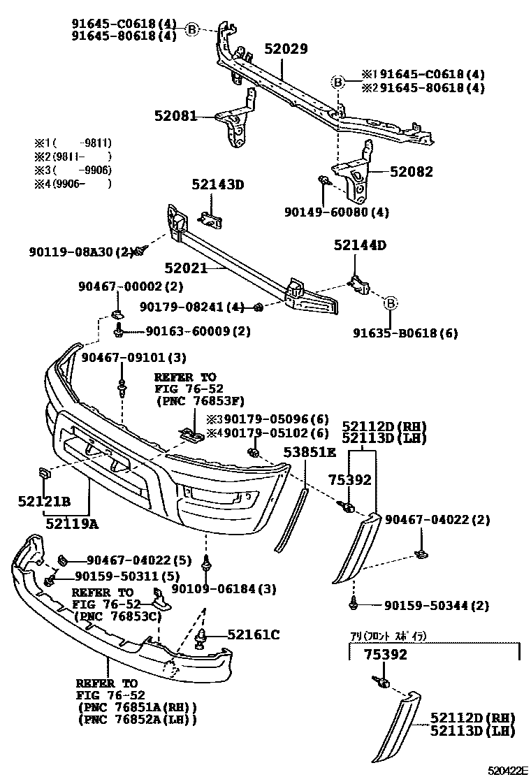 Toyota RAV4 前保险杠及附件 EPC diagram — 520422E